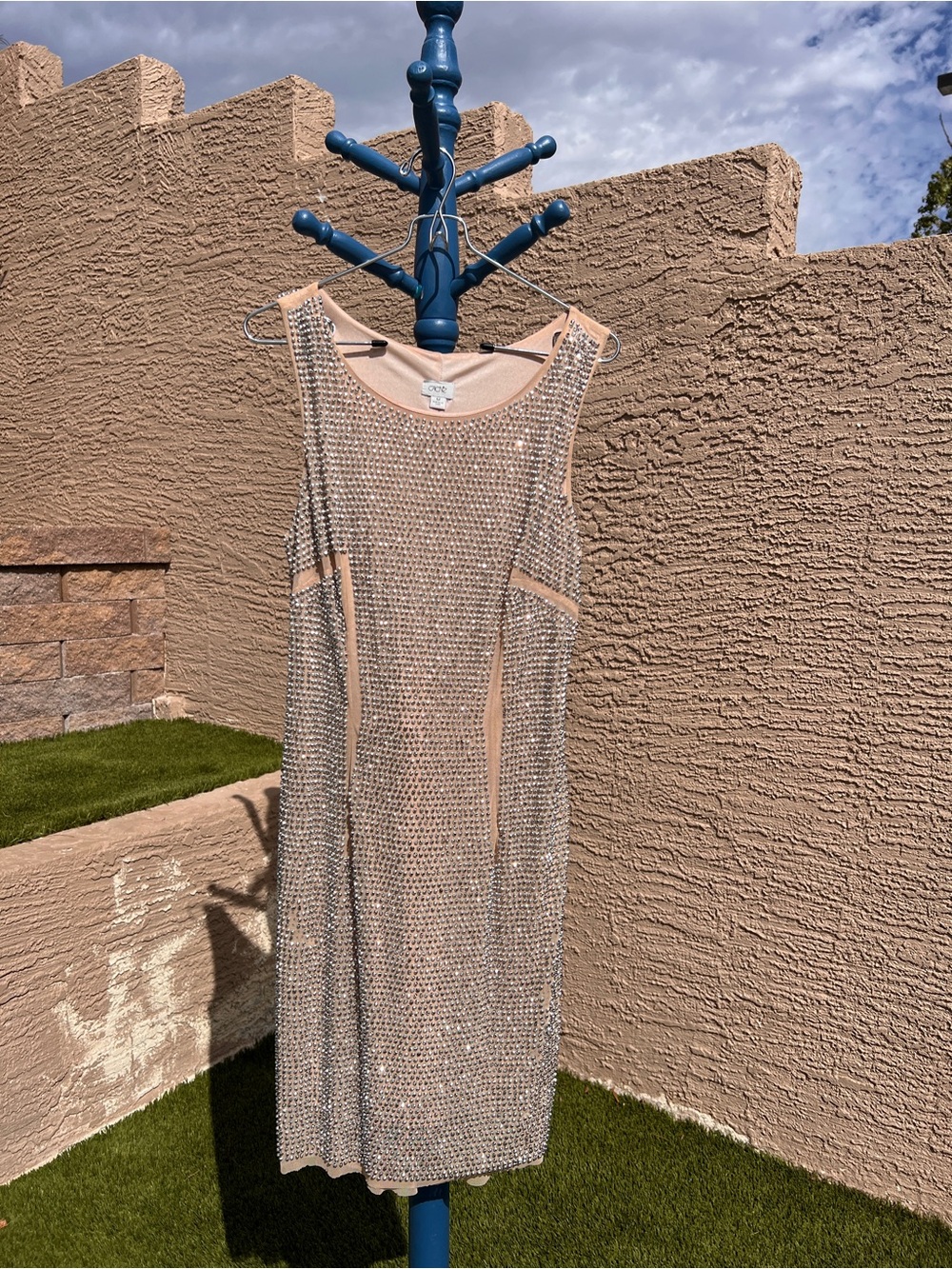 Cache Nude/Silver Sequin Sleeveless Shift Dress